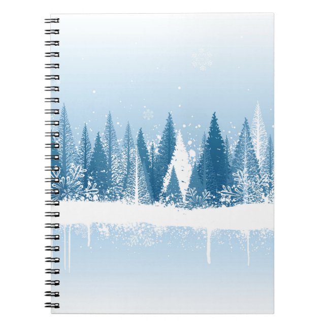 Blue and white winter forest grunge paint design notebook (Front)