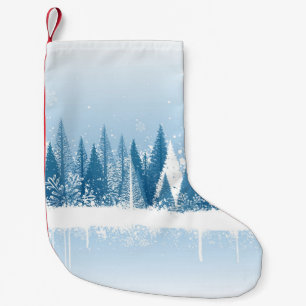 Blue and white winter forest grunge paint design small christmas stocking