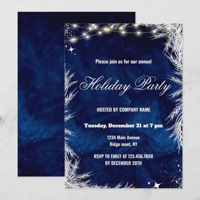 Blue and White Winter Holiday Party 2025 Invitation (Front/Back)