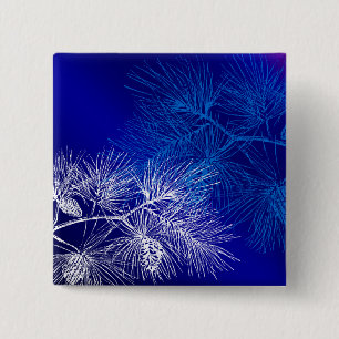 Blue and White Winter Pine 15 Cm Square Badge