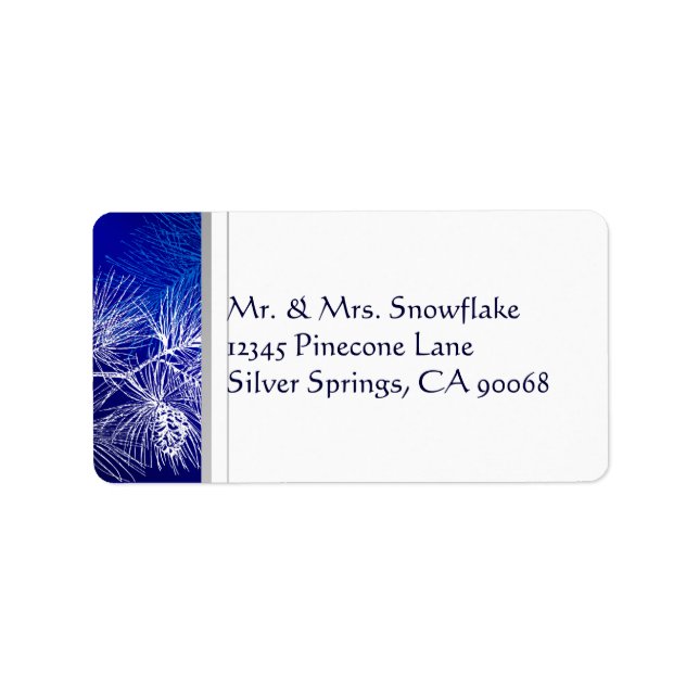Blue and White Winter Pine Custom Address Label (Front)