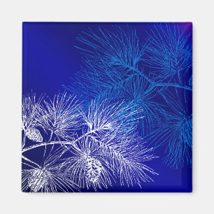 Blue and White Winter Pine Magnet
