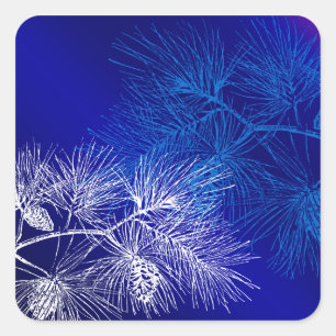 Blue and White Winter Pine Square Sticker