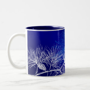 Blue and White Winter Pine Two-Tone Coffee Mug