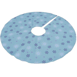 Blue and White Winter Snowflake Pattern Brushed Polyester Tree Skirt
