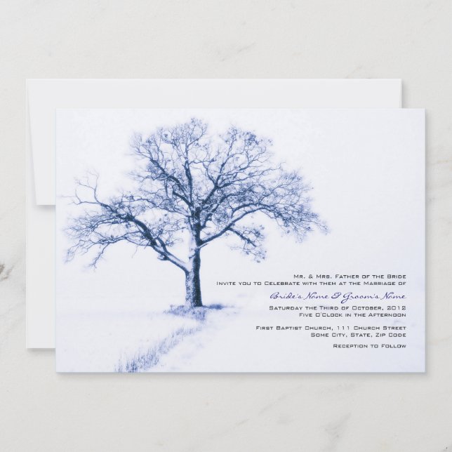 Blue and White Winter Wedding Invitations (Front)