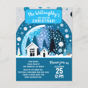 Blue and White Winter Wonderland Houses Snow Globe Postcard