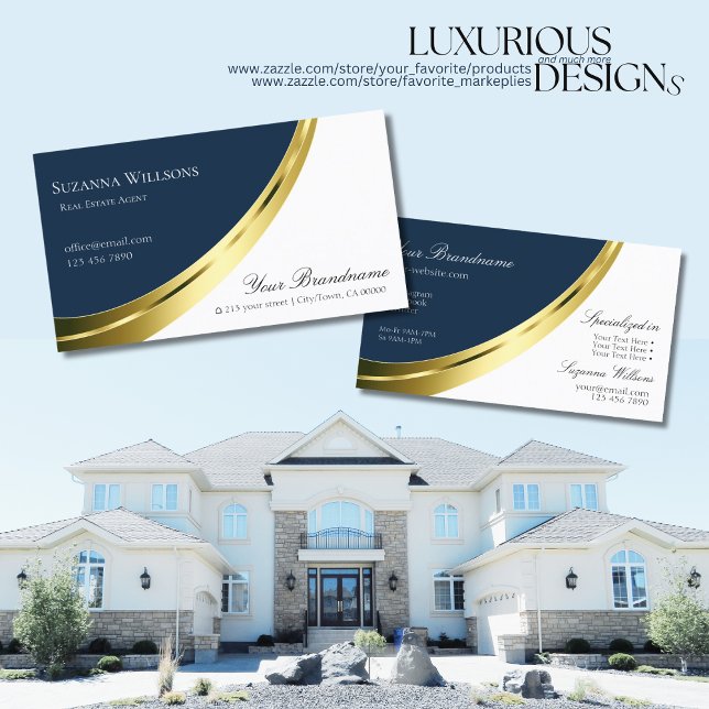 Blue and White with Decorative Gold Decor Stylish Business Card (Creator Uploaded)