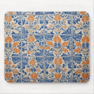 Blue And White With Orange Tiles Mouse Mat
