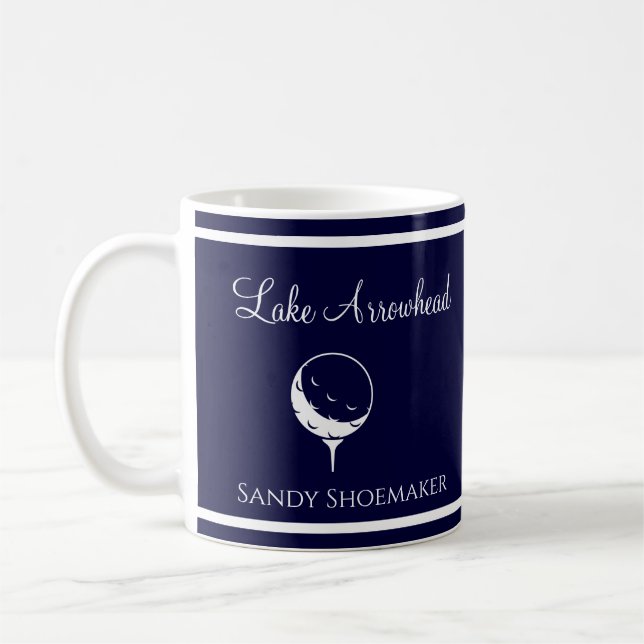 Blue and White with your lake's name Golfer's Coff Coffee Mug (Left)
