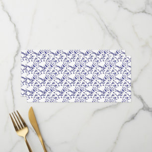 Blue and white wrapping paper featuring a graphic menu