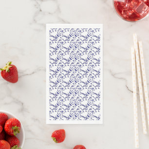Blue and white wrapping paper featuring a graphic napkin