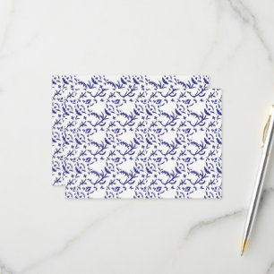 Blue and white wrapping paper featuring a graphic RSVP card