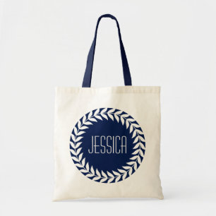 Blue And White Wreath With Customisable Monogram Tote Bag