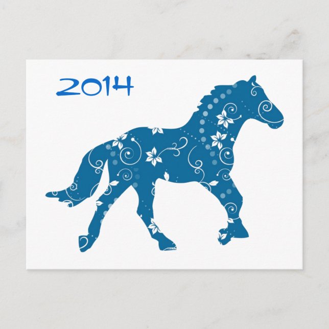 Blue and White Year of the Horse Postcard (Front)