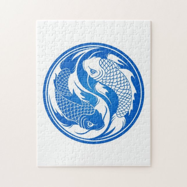 Blue and White Yin Yang Koi Fish Jigsaw Puzzle (Vertical)