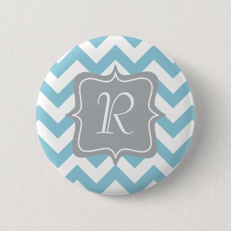 Blue and White Zigzag Monogram 6 Cm Round Badge