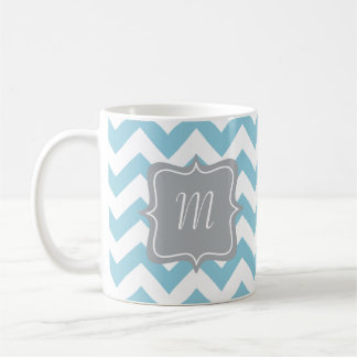 Blue and White Zigzag Monogram Coffee Mug