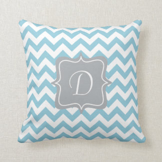 Blue and White Zigzag Monogram Cushion
