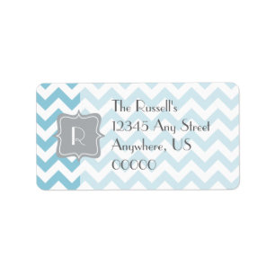 Blue and White Zigzag Monogram Label