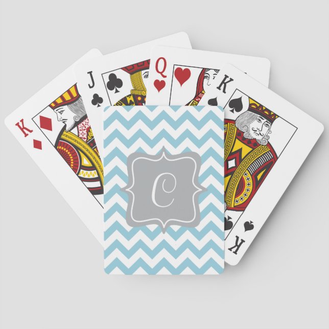 Blue and White Zigzag Monogram Playing Cards (Back)