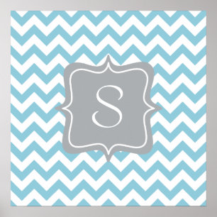 Blue and White Zigzag Monogram Poster
