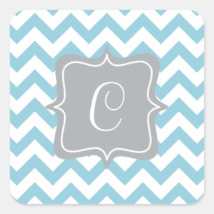 Blue and White Zigzag Monogram Square Sticker