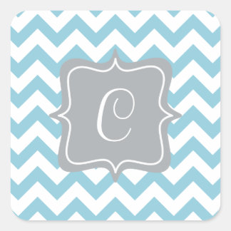 Blue and White Zigzag Monogram Square Sticker