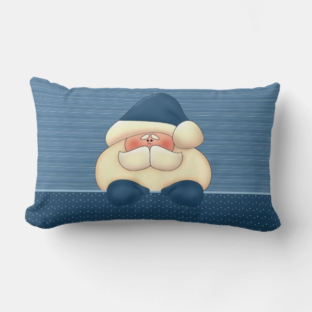Blue and Winter White Santa Reversible Lumbar Cushion (Front)