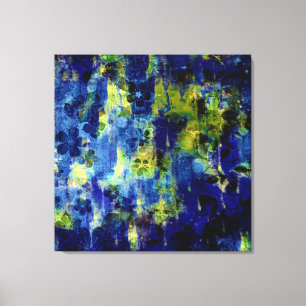Blue and yellow abstract floral painting canvas print