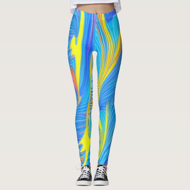 Blue and Yellow Abstract Leggings (Front)