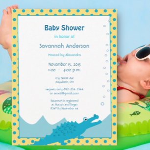 Blue and Yellow Alligator Baby Boy Shower Invitation