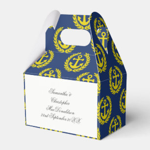 Blue and yellow  anchor nautical themed wedding favour box