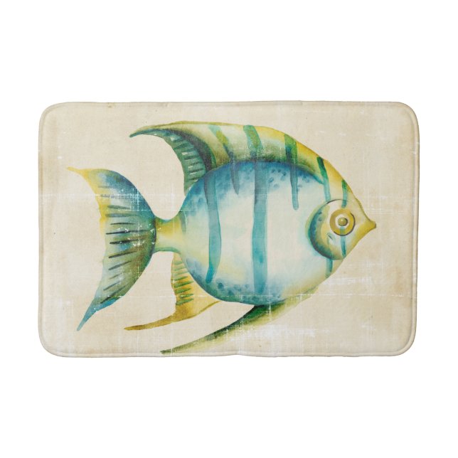 Blue and Yellow Aquarium Fish Bath Mat (Front)