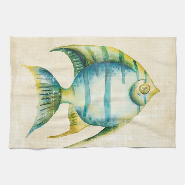 Blue and Yellow Aquarium Fish Tea Towel (Horizontal)