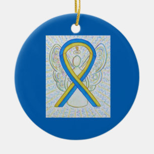 Blue and Yellow Awareness Ribbon Angel Ornaments