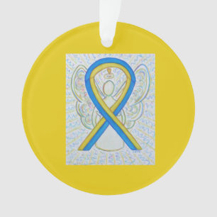 Blue and Yellow Awareness Ribbon Angel Ornaments