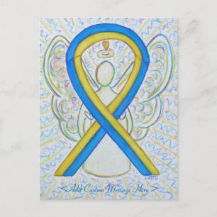 Blue and Yellow Awareness Ribbon Angel Postcard