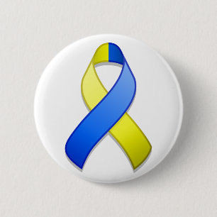 Blue and Yellow Awareness Ribbon Button
