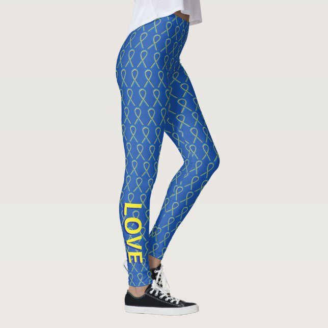 Blue and Yellow Awareness Ribbon Custom Leggings (Right)