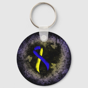 Blue and Yellow Awareness Ribbon Grunge Key Ring