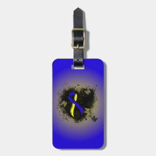 Blue and Yellow Awareness Ribbon Grunge Luggage Tag