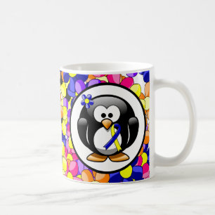 Blue and Yellow Awareness Ribbon Penguin Coffee Mug