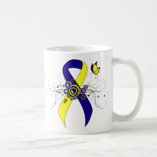 Blue and Yellow Awareness Ribbon with Butterfly Coffee Mug