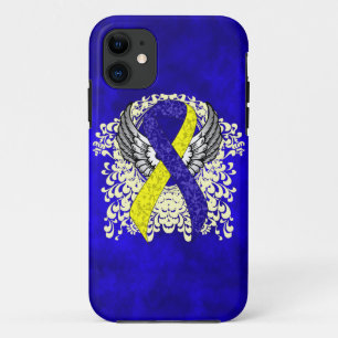 Blue and Yellow Awareness Ribbon with Wings iPhone 11 Case