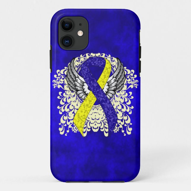 Blue and Yellow Awareness Ribbon with Wings Case-Mate iPhone Case (Back)