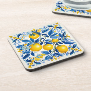 💛💙 Blue and yellow Azulejos with lemons Coaster