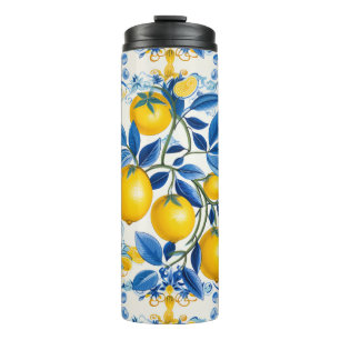  💛💙 Blue and yellow Azulejos with lemons Thermal Tumbler