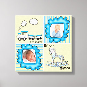 Blue and Yellow Baby Photo Nursery Wall Decor