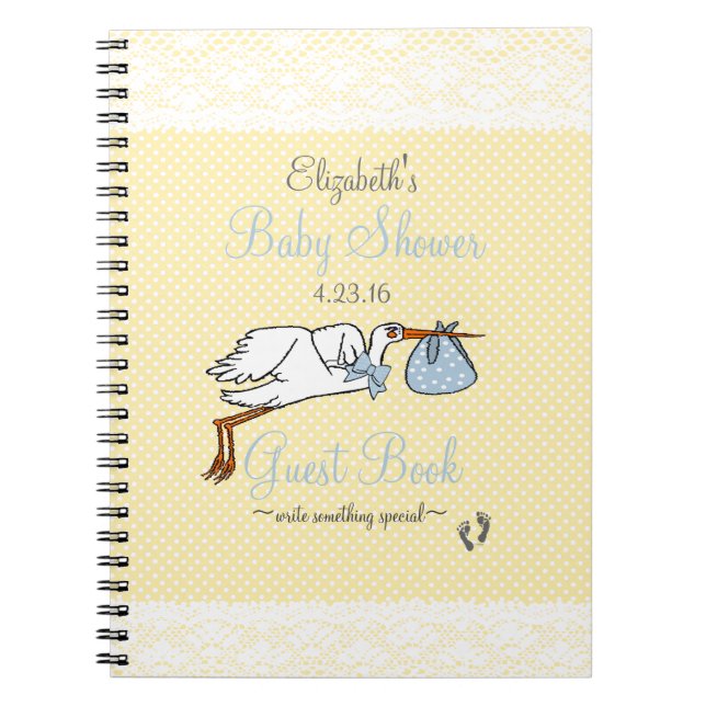 Blue and Yellow Baby Shower Stork Guest Book (Front)